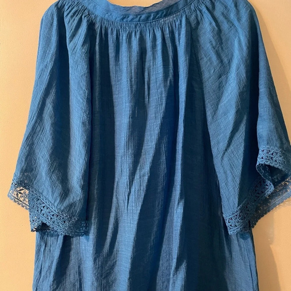 Counterparts Cobalt Blue Boho Lightweight Gauzy Lace Detail Blouse Top Large - Picture 6 of 9